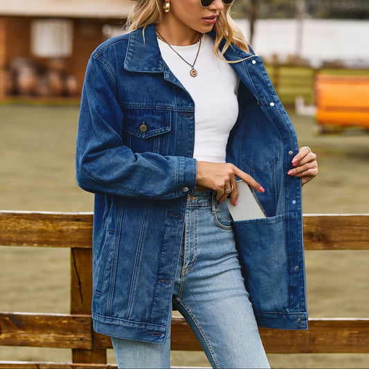 Classic Vintage Loose Denim Jacket | Lapel Casual Boutique Outerwear