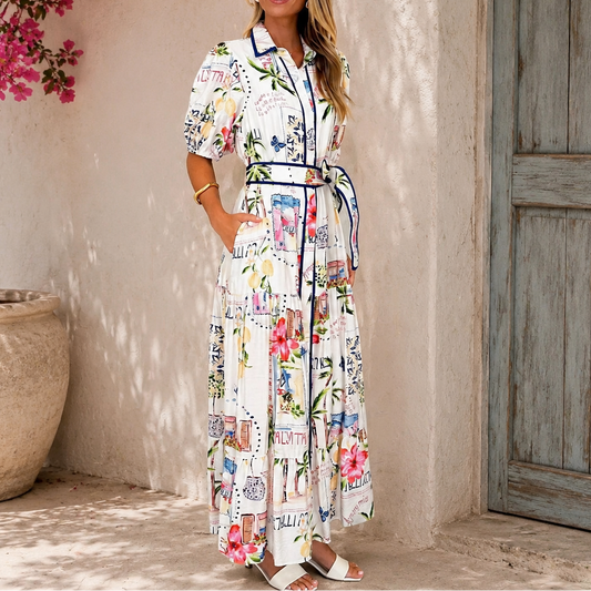 Floral Print Tie Short Sleeve Dress | Lightweight Casual Vacation Dress