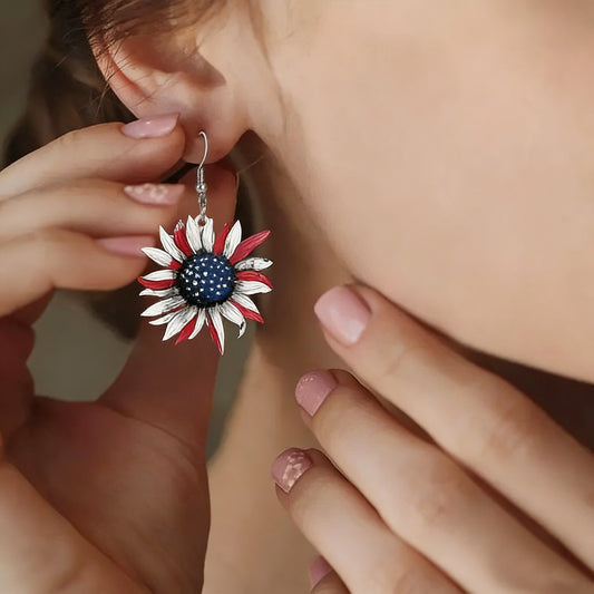 American Flag Sunflower  Acrylic Material  Earrings