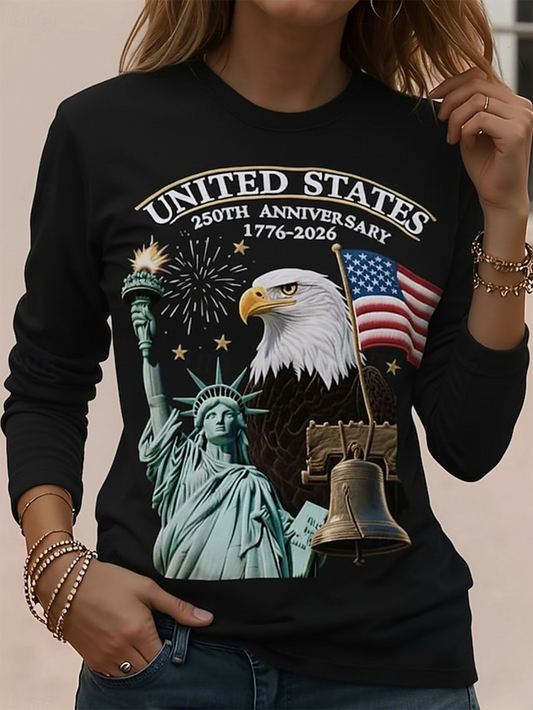 Independence Day Patriotic Long-sleeved Women's T-shirt