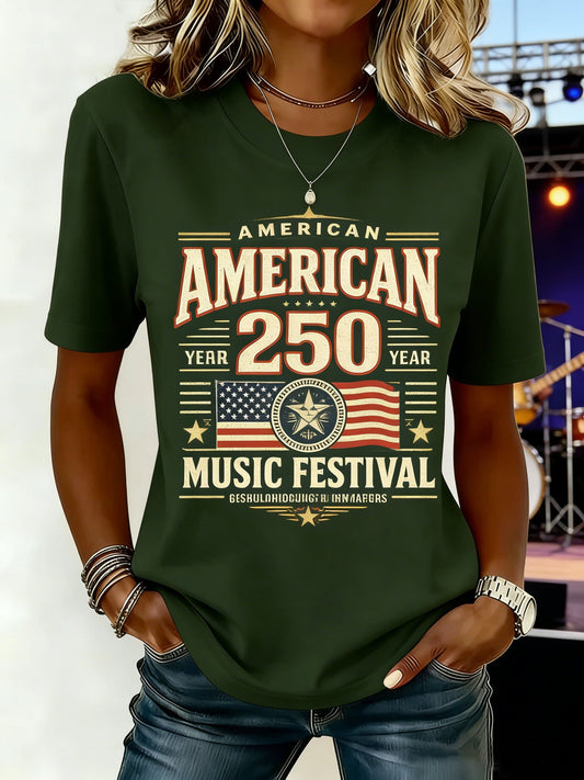 Women's 250th Anniversary Of The Founding Of the United States Cotton Vintage Short Sleeve Crew Neck 3D Printing Daily Going Out Casual T-Shirt
