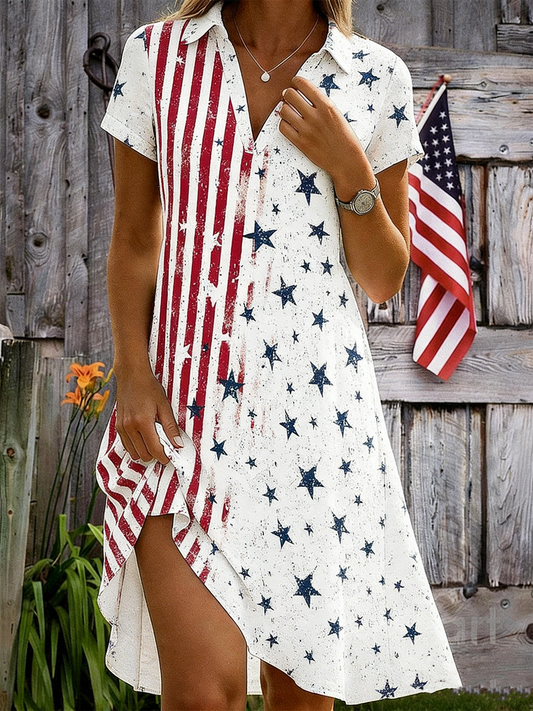 Independence Day Elegant Loose Shirt Dress With No
