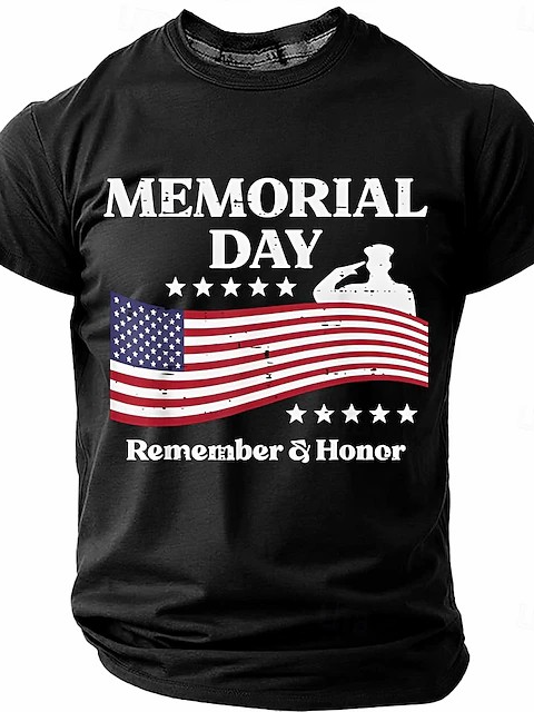 Memorial Day Remember & Honor Men's American Flag Saluting Soldier Patriotic Vintage Graphic T Shirt