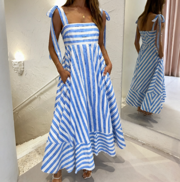 Patriotic Sequin Can Print Sleeveless Dress | 4th of July Vacation Resort Layer