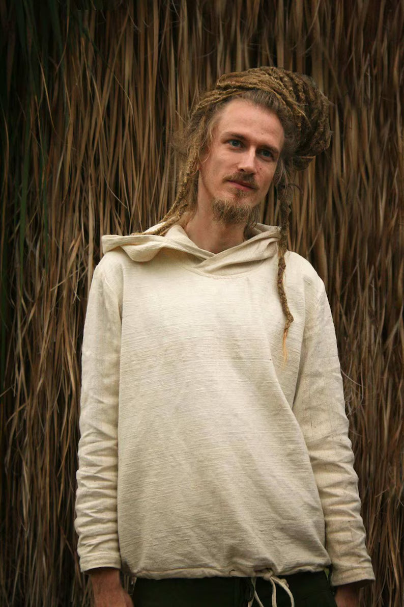 Men's Kadhi Hoodie Pullover Longsleeve Handloom Organic Cotton Sweatshirt Dread Hood