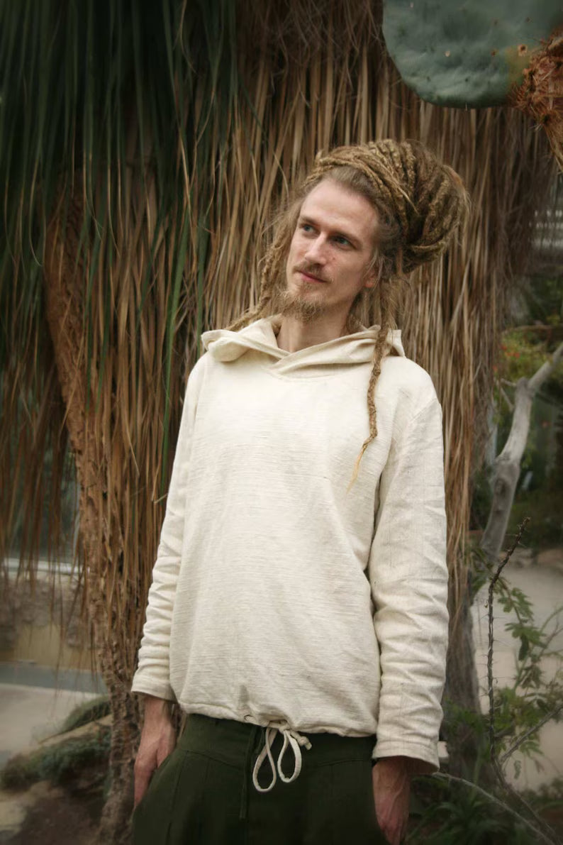 Men's Kadhi Hoodie Pullover Longsleeve Handloom Organic Cotton Sweatshirt Dread Hood