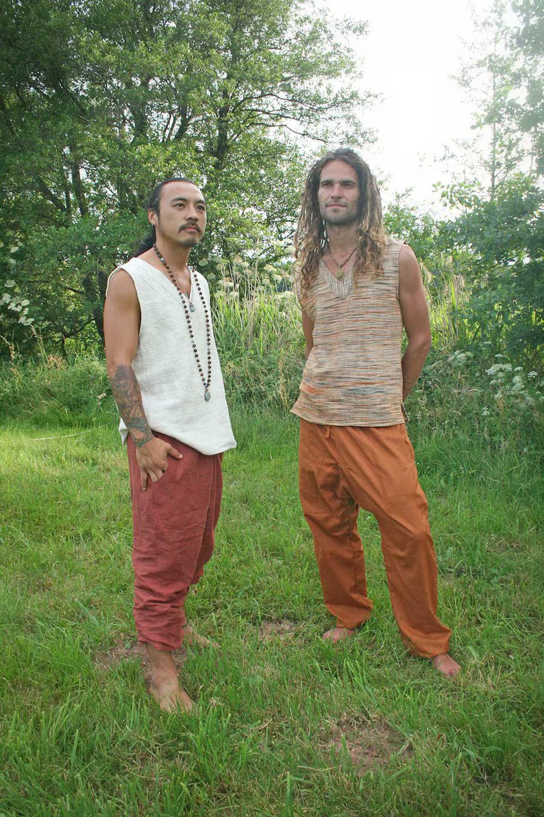 Men's Kadhi Tank Top Natural Earthy Handloom Cotton Mens Wear Boho Ethno Pixie