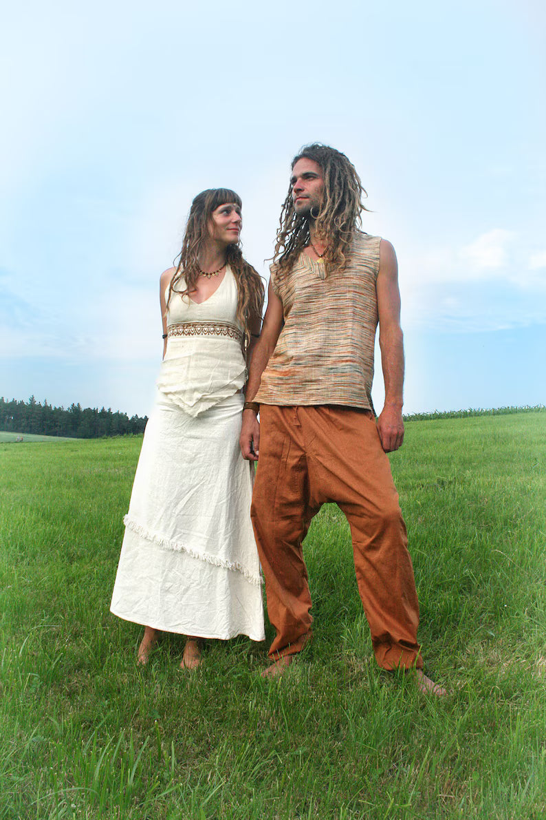 Men's Kadhi Tank Top Natural Earthy Handloom Cotton Mens Wear Boho Ethno Pixie