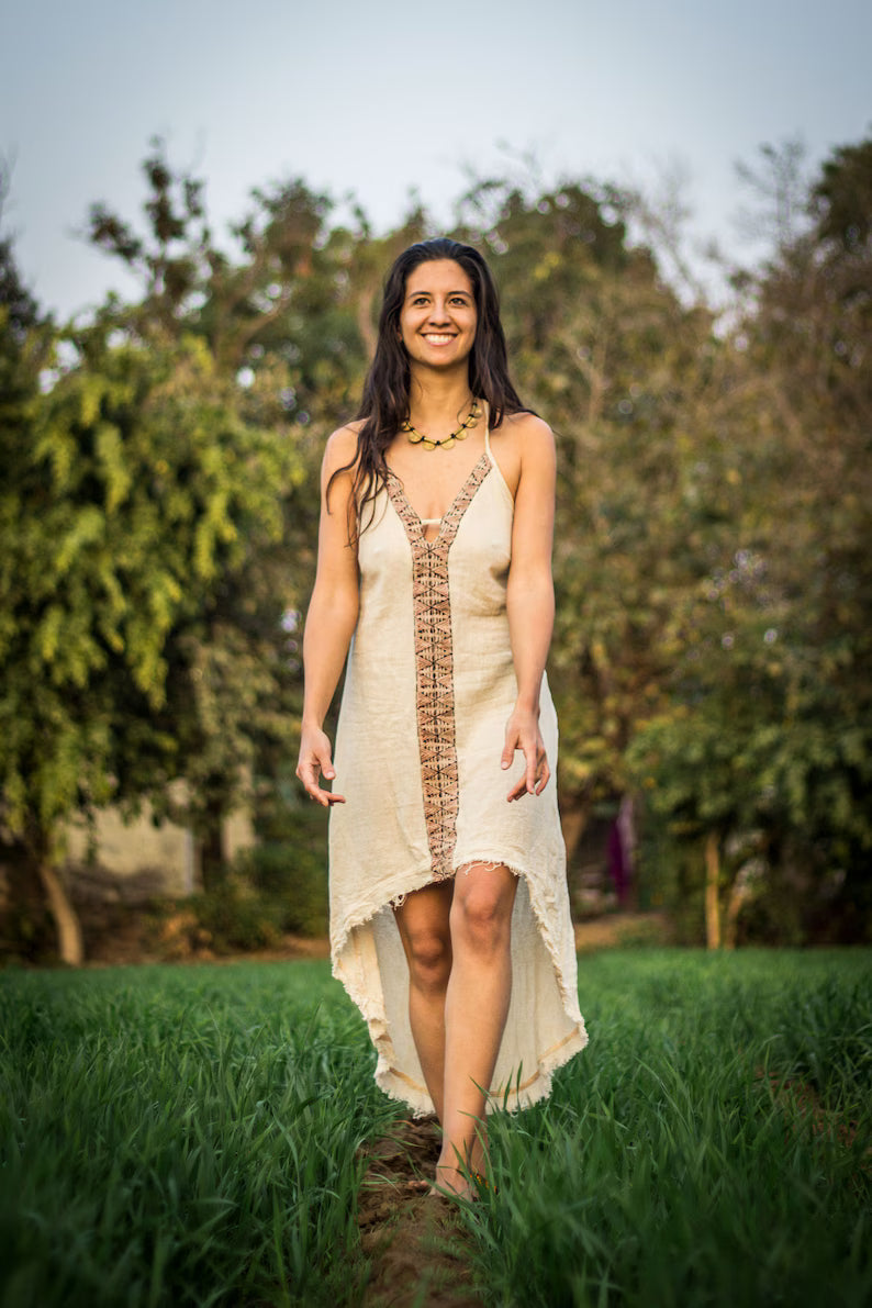 Apsara Kleid Handblock bedruckt Veg gefärbte Baumwolle Boho Ethno Boho Tribal Pagan Hochzeit Zeremonie Lang