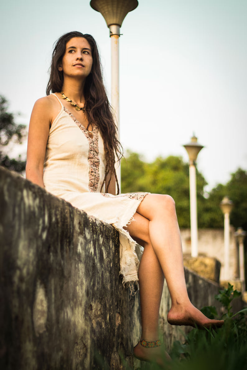 Apsara Kleid Handblock bedruckt Veg gefärbte Baumwolle Boho Ethno Boho Tribal Pagan Hochzeit Zeremonie Lang