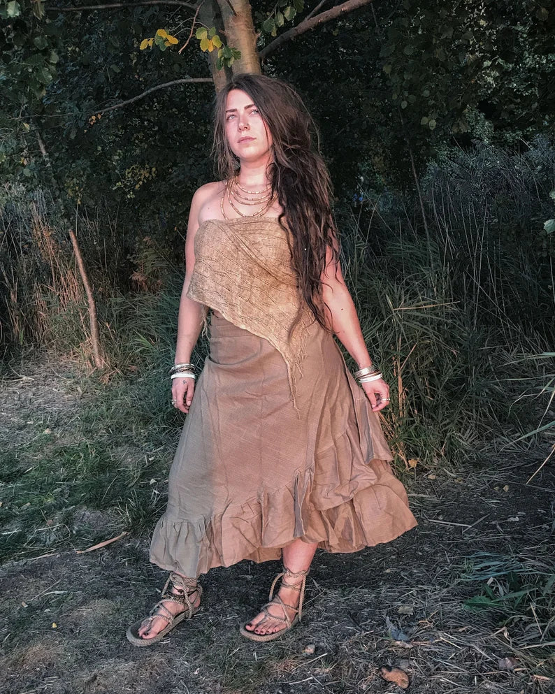 Boho Frill Cotton Wrap Skirt: Long Khadi, Olive Green