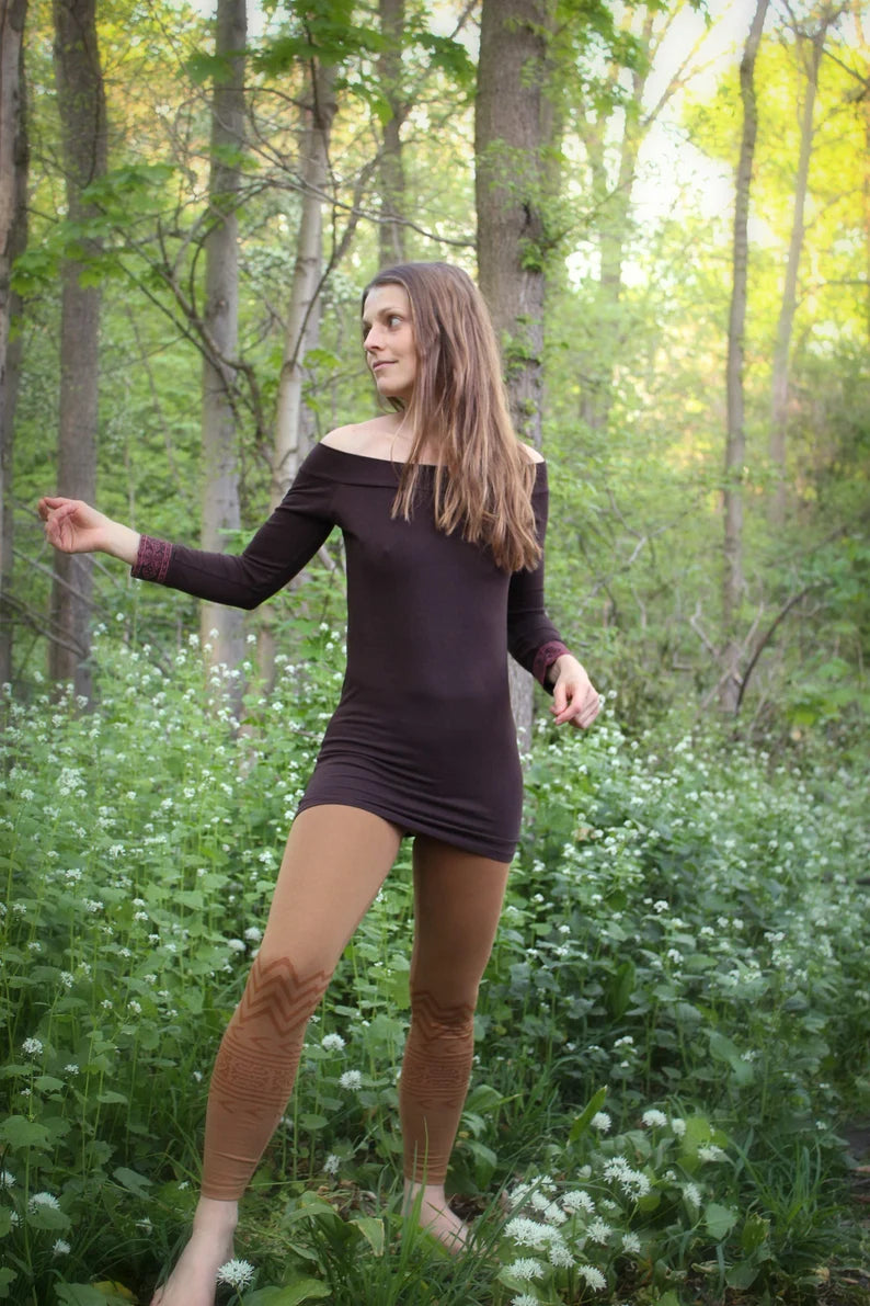 Hand Blockprint Off-Shoulder Dress: Tribal Goa Festival Cotton Lycra