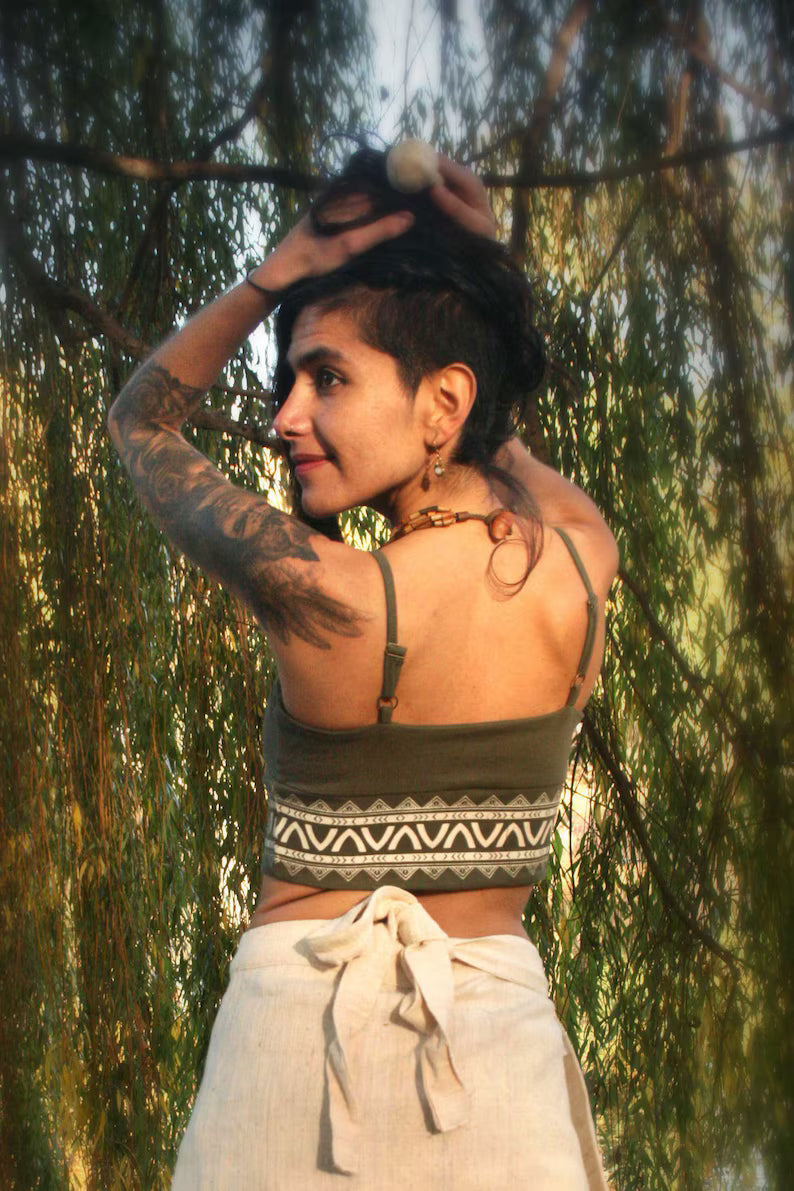 Cotton Bralette: Tribal Print Boho Crop Top