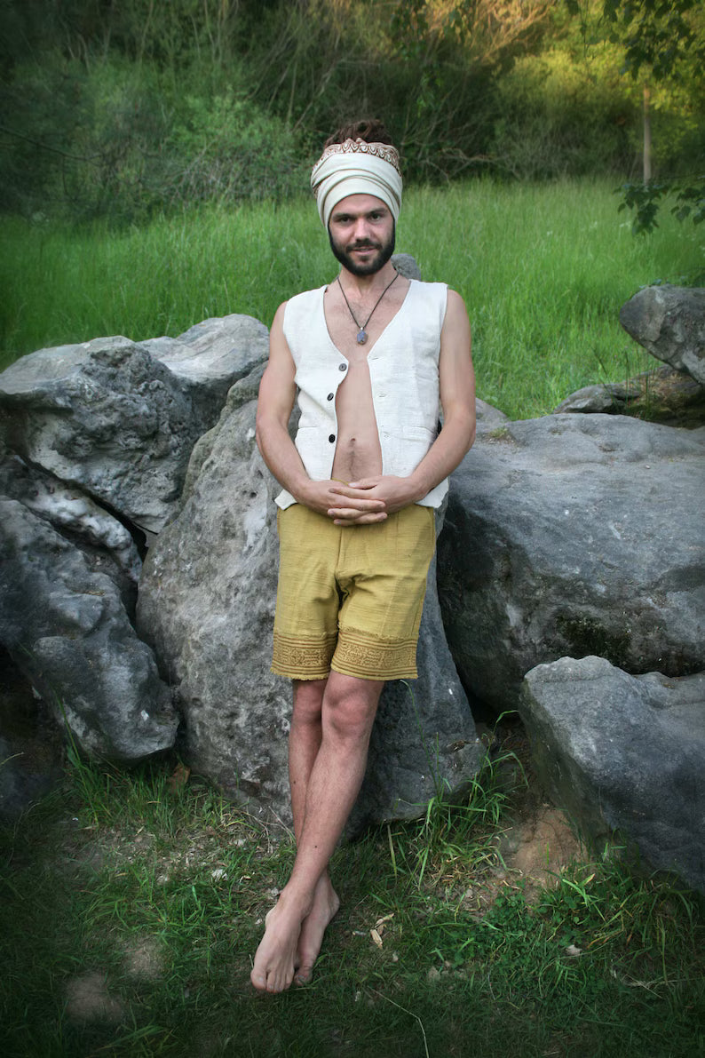 Men's Kadhi Vest Waistcoat 2 Colors Natural Earthy Handloom Cotton Mens Wear Boho Ethno Pixie