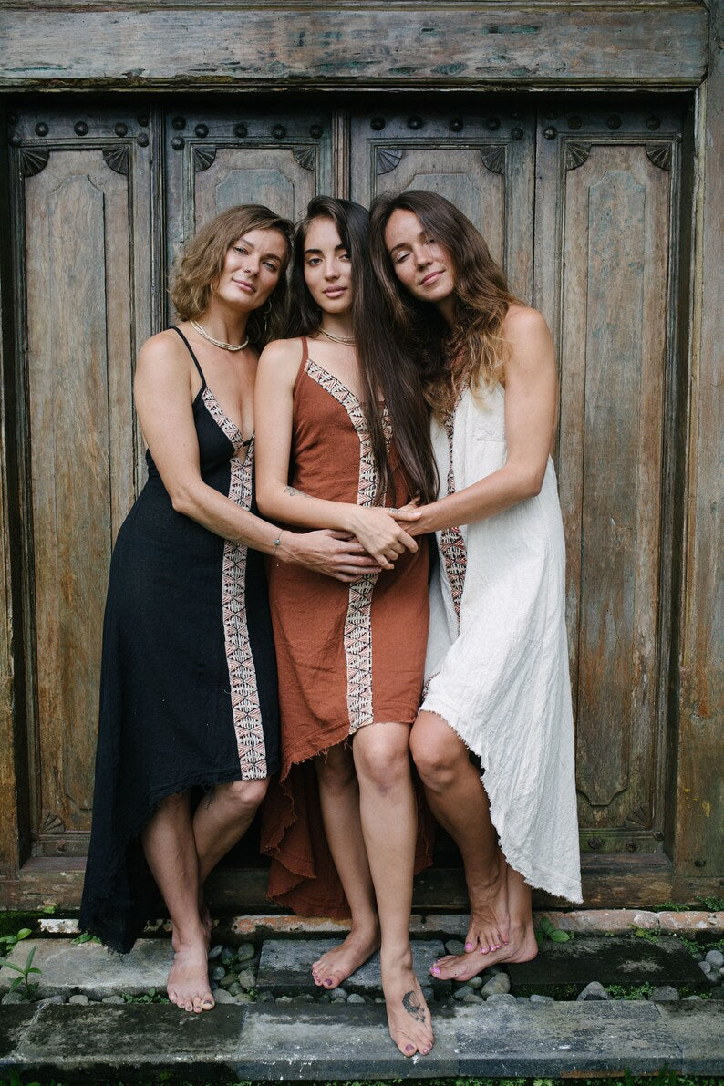 Apsara Kleid Schwarz Handblock bedruckt Baumwolle Boho Ethno Boho Tribal Pagan Hochzeitszeremonie lang