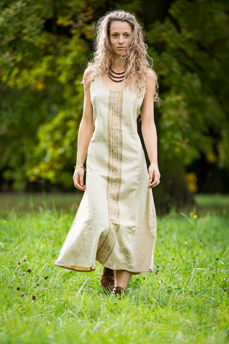 Dress Artemis Raw Silk Hand Block Printed Nonviolent Ahimsa Wedding Ceremony