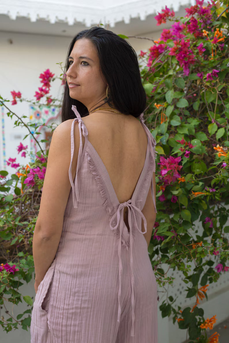 Long Jumpsuit Musselin Flieder Lila Einteiler