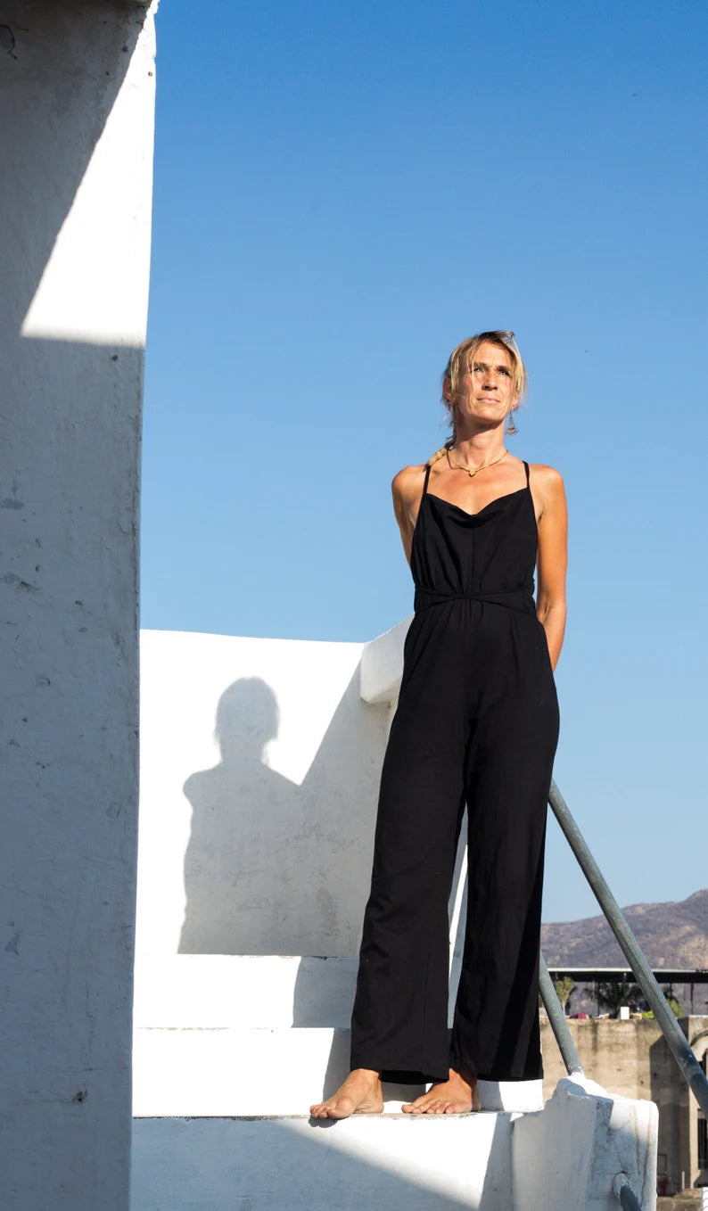 Jumpsuit Black Cotton Stretch