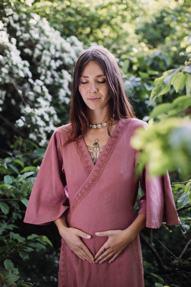 Wickelkleid Altrosa Wickelkleid Hand Block Bedruckt Boho Maxikleid