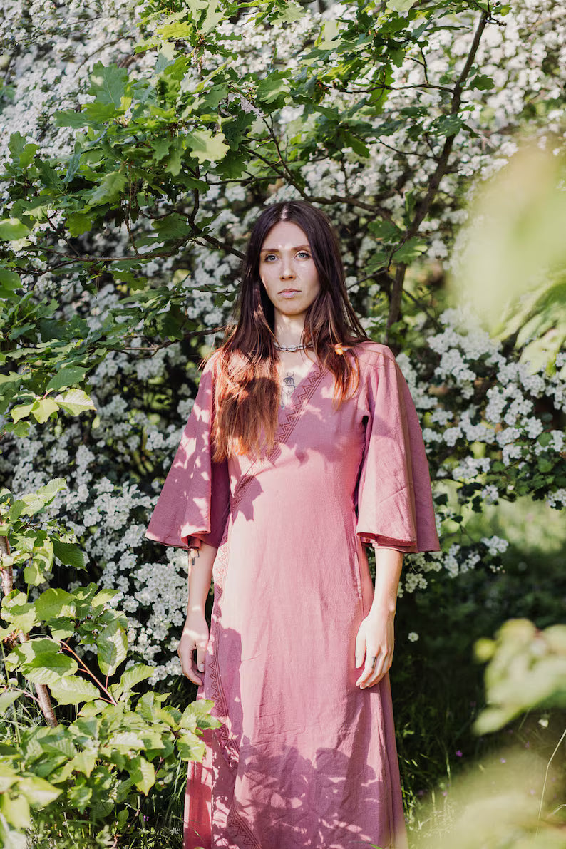 Wickelkleid Altrosa Wickelkleid Hand Block Bedruckt Boho Maxikleid