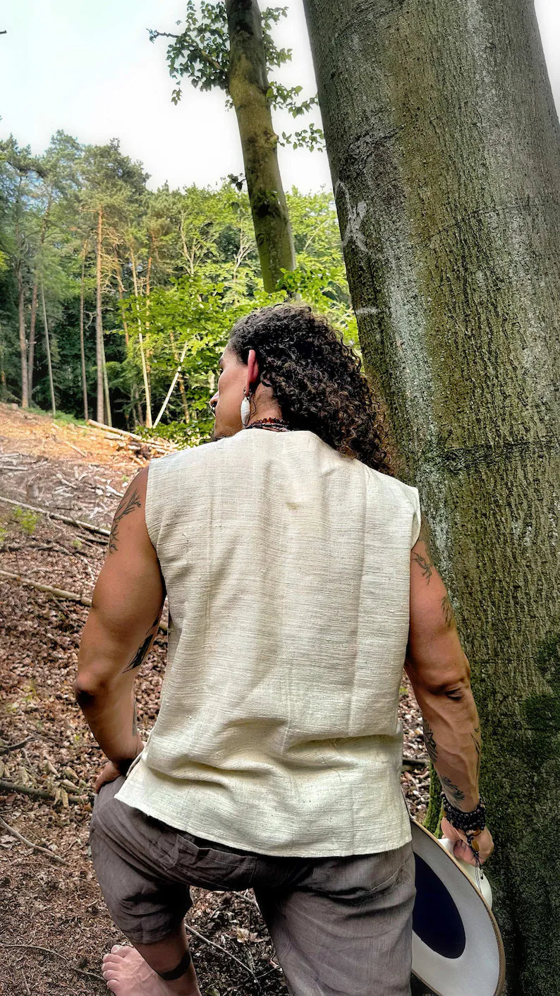 Men's Kadhi Tank Top Off White Handloom Natural Cotton Boho Men Wear