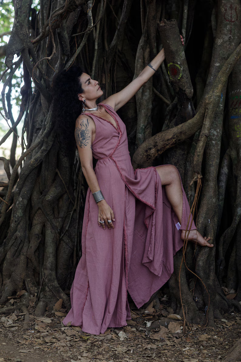 Wickelkleid 'Liya' Rose Goddess Fringe Cotton Boho Chique Style Long Maxikleid