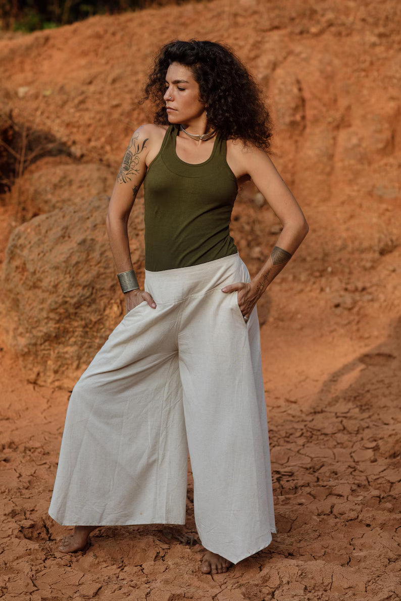 Pants 'Aya' Off White Comfortable Feminine Airy Flowing Cotton Tribal Dance
