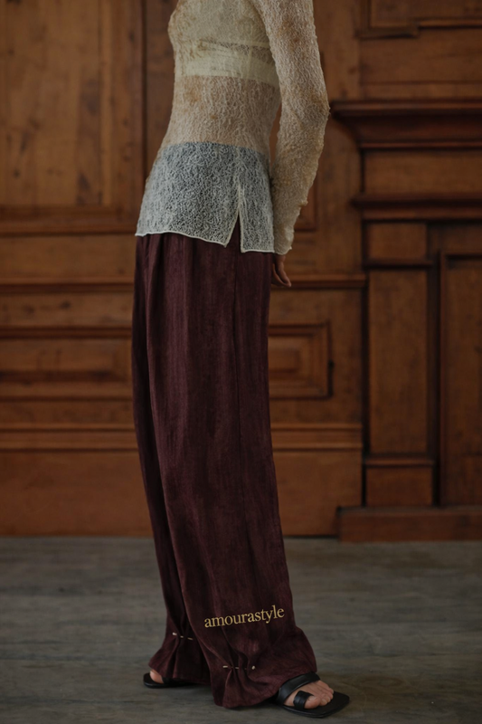 Distressed Finish Metal-Detail Slim-Fit Wide-Leg Pants